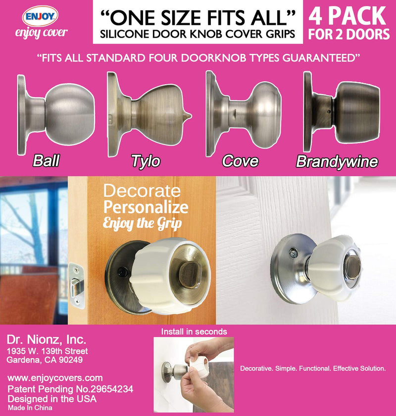 [Australia] - Enjoy Cover - Silicone Door knob Grips Nonslip Arthritis & Senior Living Aids Fits All Door Knob Universal Size 4 Pack White 