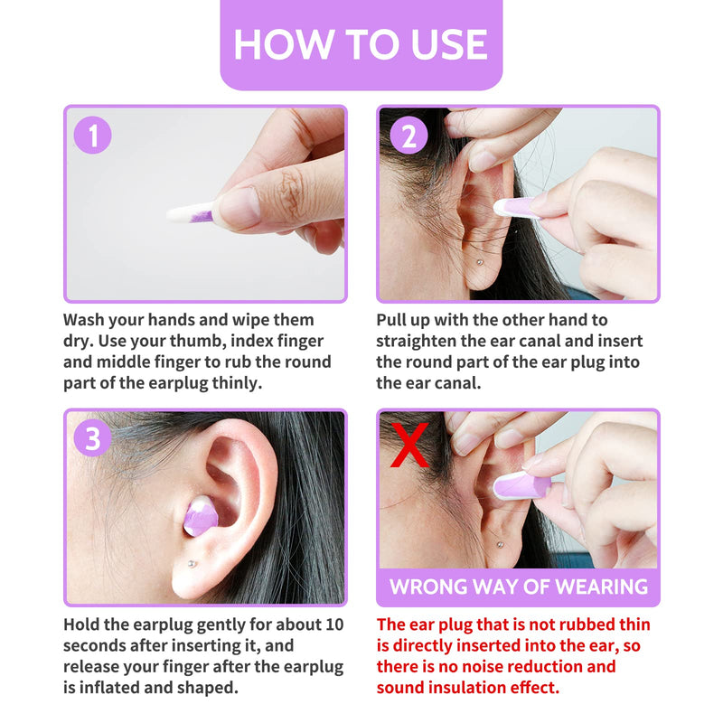 [Australia] - Ultra Soft Foam Earplugs 5 Pairs, 38dB SNR Ear Plugs for Sleeping, Snoring, and All Loud Events by Lysian (Purple/White) Purple/White 