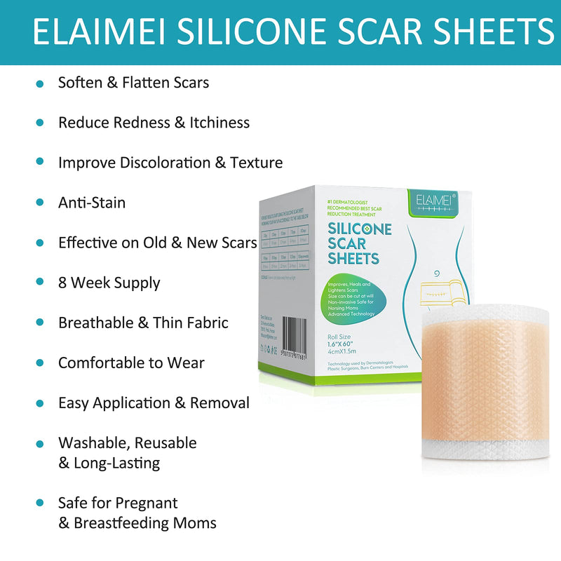 [Australia] - Silicone Scar Sheets, Medical Silicone Easy-Tear Gel Tape Roll, Scar Removal Sheets Works on Old & New Scars, Scar Treatment Sheets 1.6” X 60”roll-1.5m 1.6” x 60”Roll-1.5M Tape Roll 