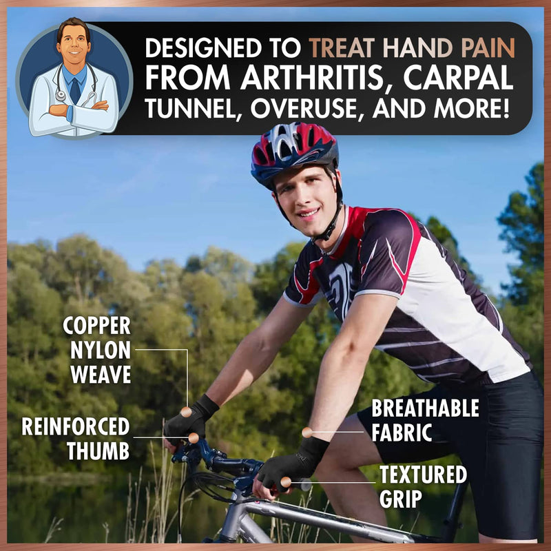 [Australia] - Dr. Frederick's Original Copper Arthritis Glove - 2 Gloves - Perfect Computer Typing Gloves - Fit Guaranteed - Small Fingerless - Black 