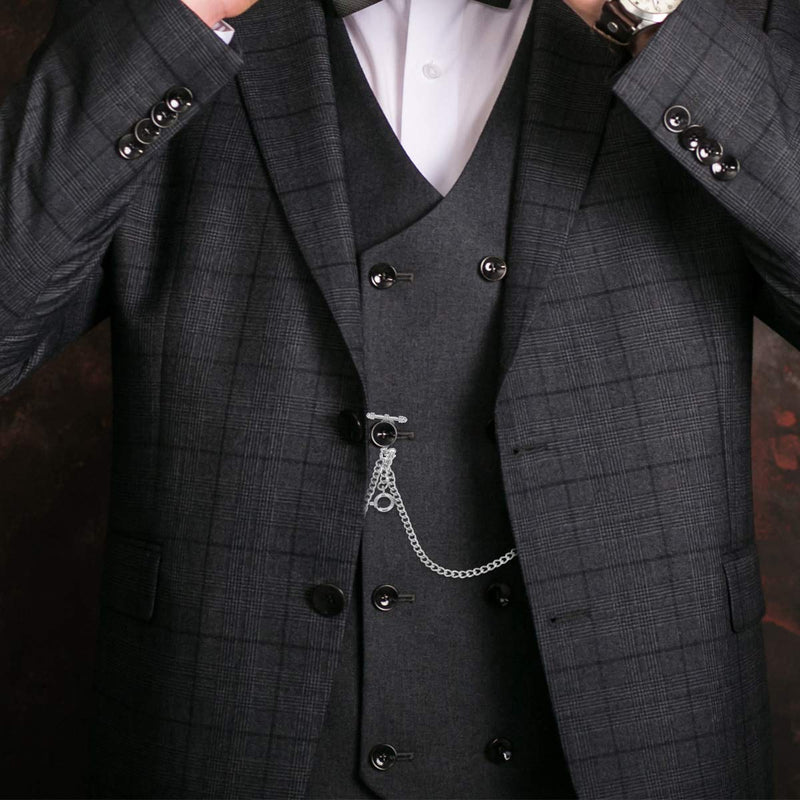 [Australia] - Pocket Watch Chain Double Albert T-Bar Silver Plated - SIBOSUN Antique 29 Inch Chains Vest Waistcoat… 