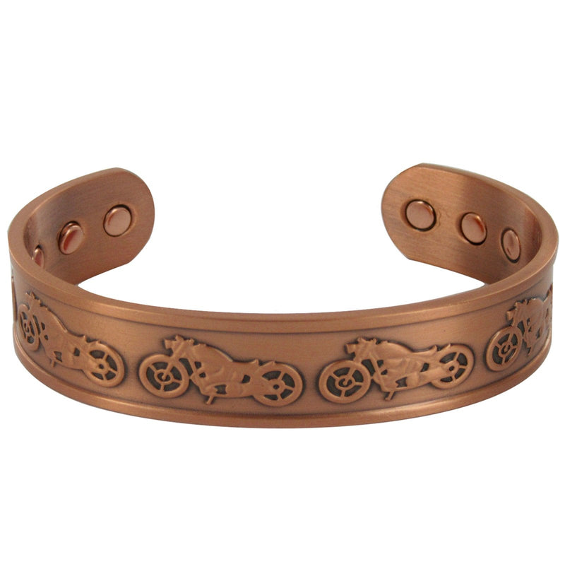 [Australia] - Stargems® PURE COPPER MAGNETIC BRACELET BANGLE 6 MAGNETS CELTIC MOTORBIKE DESIGN Cuff Wrist Band for Women Ladies or Mens + VELVET GIFT POUCH! 17.5 Centimetres 