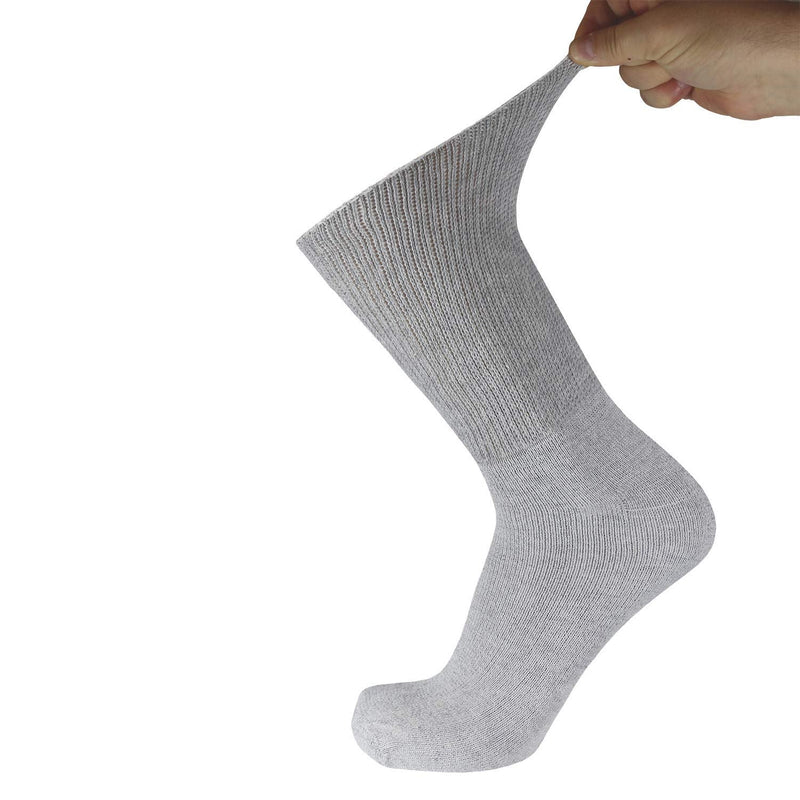 [Australia] - 3 Pairs of Premium Cotton Loose Top Diabetic Neuropathy Crew Socks (10-13, Gray) Gray - 3 Pairs Medium: US Men 9-11.5/Women 11-13 