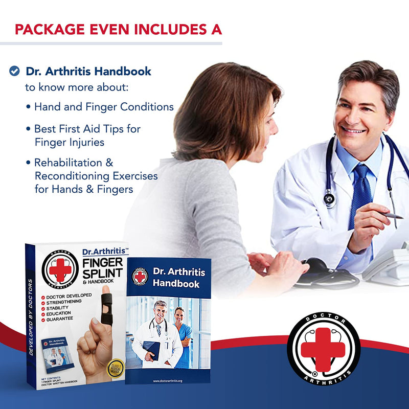 [Australia] - Finger Splint with Doctor's Handbook Premium Finger Brace - Braces, Splints & Supports Index, Middle, Ring & Pinky Finger - Padded Finger Splints for Straightening - Full Finger Guard by Dr. Arthritis (Balck L/XL, 2 Pack) 