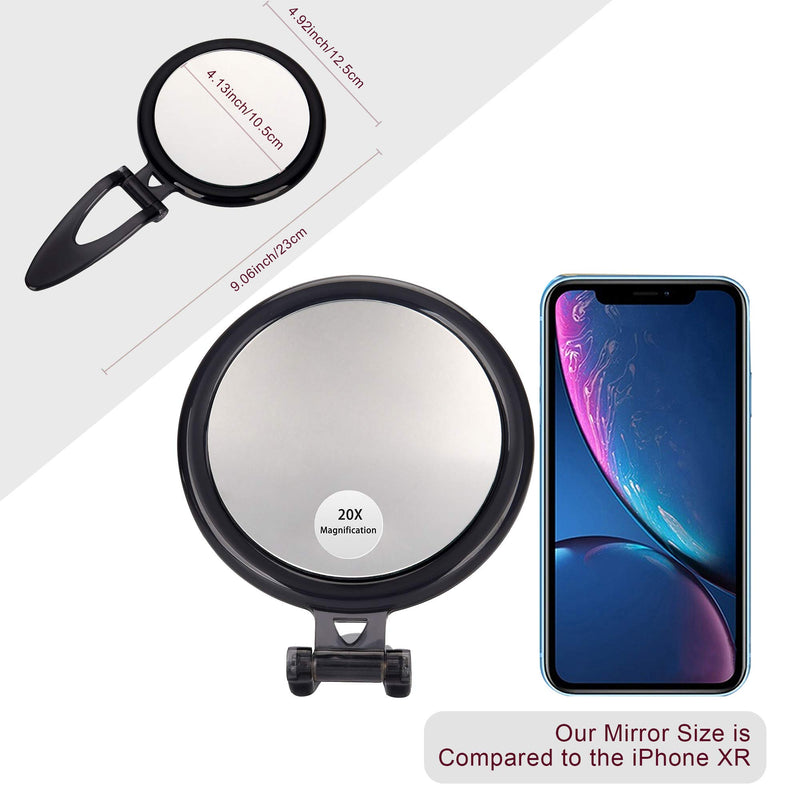 [Australia] - 5Inch,20X Magnifying Mirror, Two Sided Mirror, 20X/1X Magnification, Folding Makeup Mirror with Handheld/Stand,Use for Makeup Application, Tweezing, and Blackhead/Blemish Removal. (Black) Black 