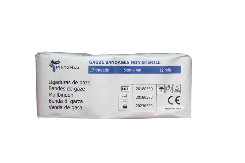 [Australia] - PintoMed - Gauze Bandage Roll Stretch Wound Care, Absorvent and Keeps Clean -17 Threads Non Sterile Size 5Cmx 4Mts 12pcs per Pack 5 CM 