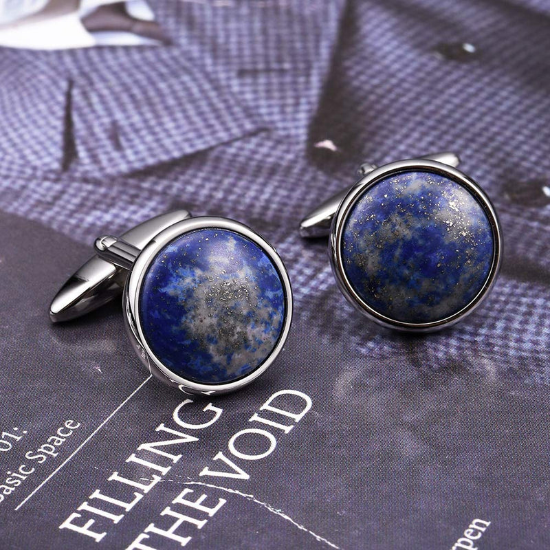 [Australia] - THREE KEYS JEWELRY Mens Blue Lapis Lazuli Cufflinks for Men Green Created Opal Inlay Black Cufflinks for Women Wedding Business Dress Shirts Silver Cufflinks Set lapis lazuli Inlay 