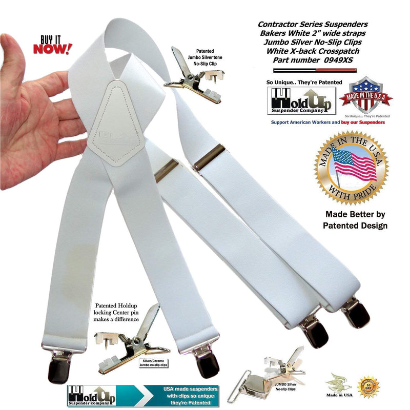 [Australia] - Holdup Contractor Series 2" X-back Work Suspenders with Patented No-slip Clips Bakers White 