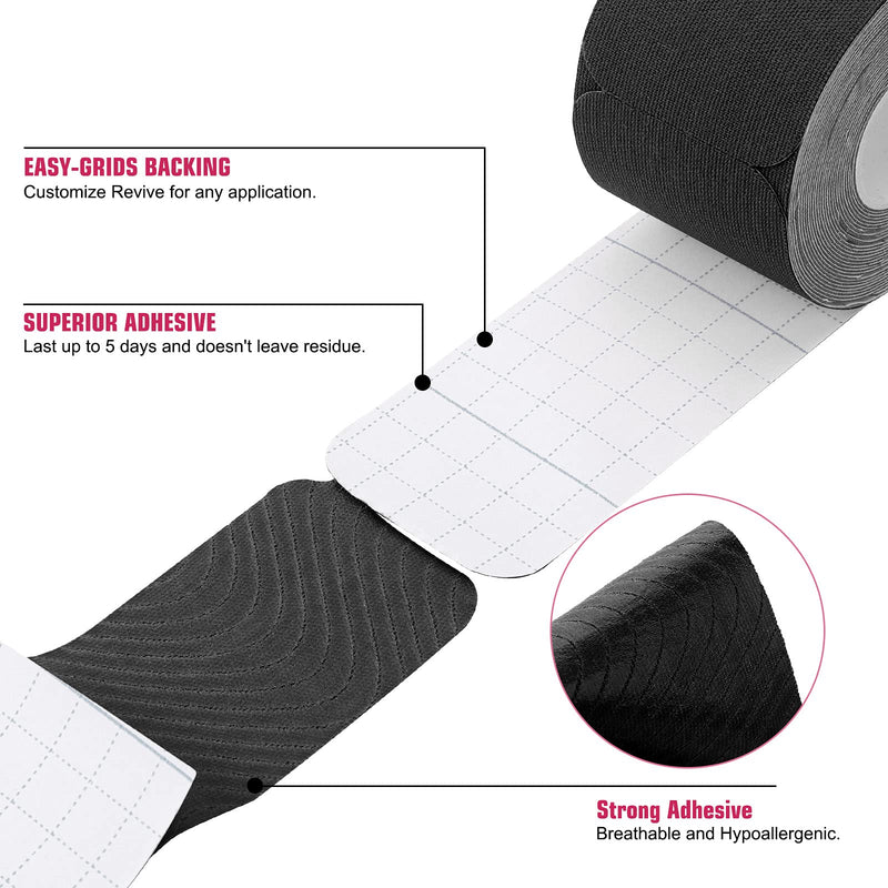 [Australia] - Kinesiology Tape Precut(3 Pack) Elastic Therapeutic Sports Tape Water Resistant Athletic Tape for Knees, Ankles, Shoulder, Elbow, Pain Relief and Injury Recovery 2 Inch x 16.4 feet Per Roll (Black) (3 Pack) Black 