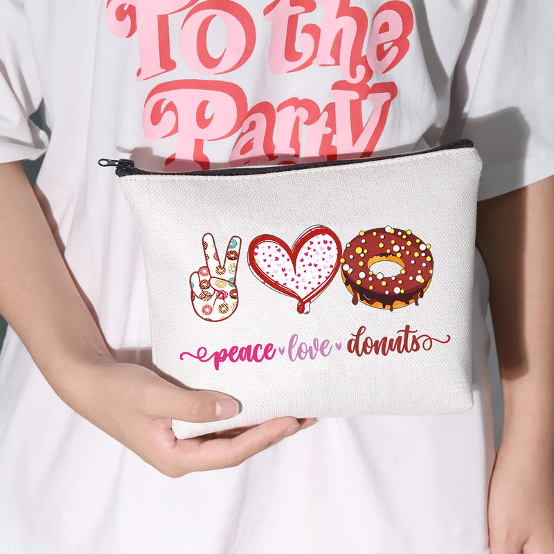 [Australia] - LEVLO Funny Donut Cosmetic Bag Donut Lover Gift Peace Love Donuts Makeup Zipper Pouch Bag For Women Girls, Peace Love Donuts, 