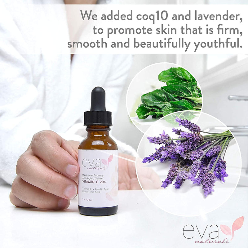 [Australia] - Eva Naturals Vitamin C Serum 20% for Face, Anti-Aging Formulation with Ferulic & Hyaluronic Acid, Vitamin E (30 ml) 