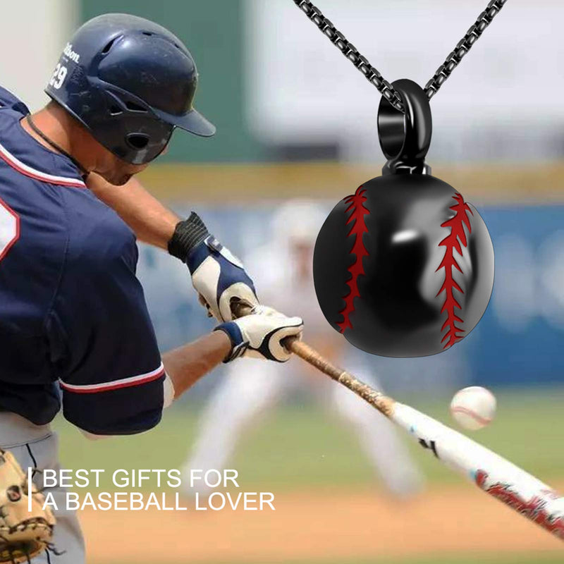 [Australia] - abooxiu Baseball Urn Necklace for Ash Stainless Steel Cremation Jewelry Memorial Pendant Keepsake Human Ashes Holder Women Men Black 