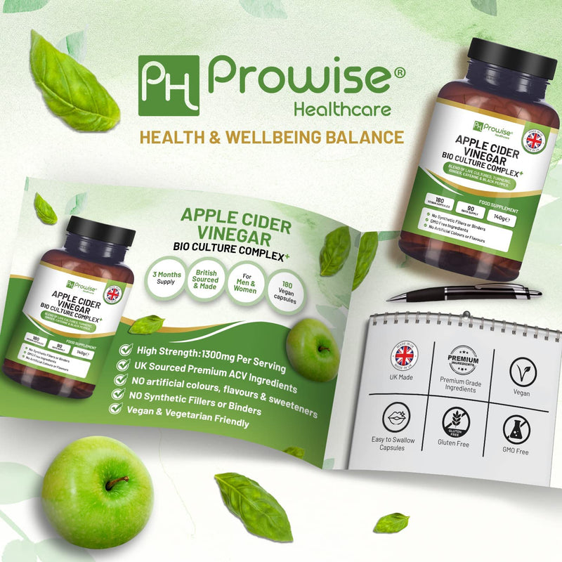 [Australia] - Apple Cider Vinegar with Bio Cultures Complex 1300mg - 180 Capsules I Made in UK by Prowise Healthcare 