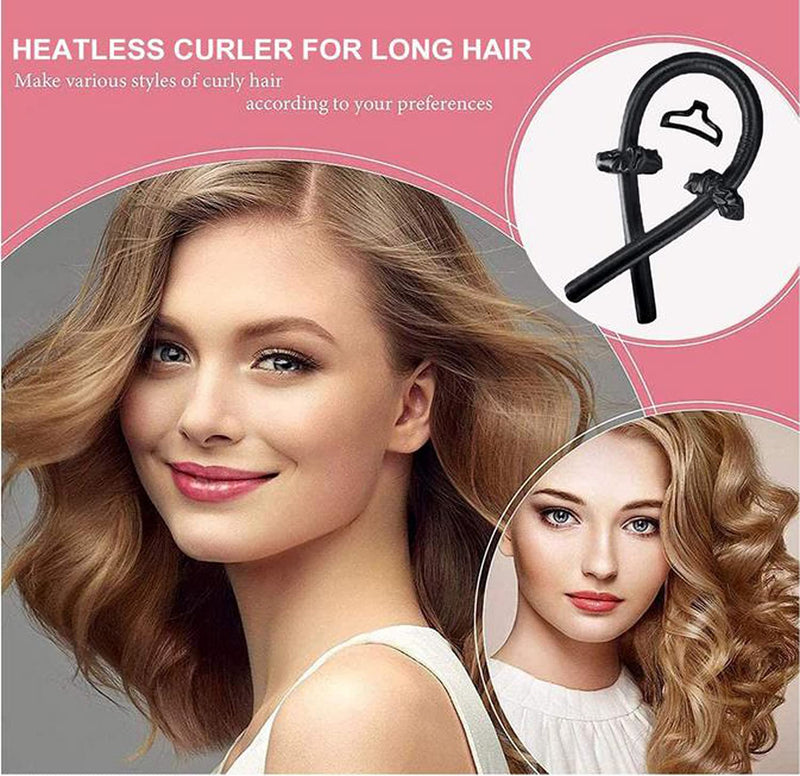 [Australia] - langjiao Lazy Curler Set, Wavy Hair Curler, Heatless Curling Ribbon And Scrunchies, No Heat Curls, Curling Tiara, DIY Hair Styling Tool for Hair (Black) Black 