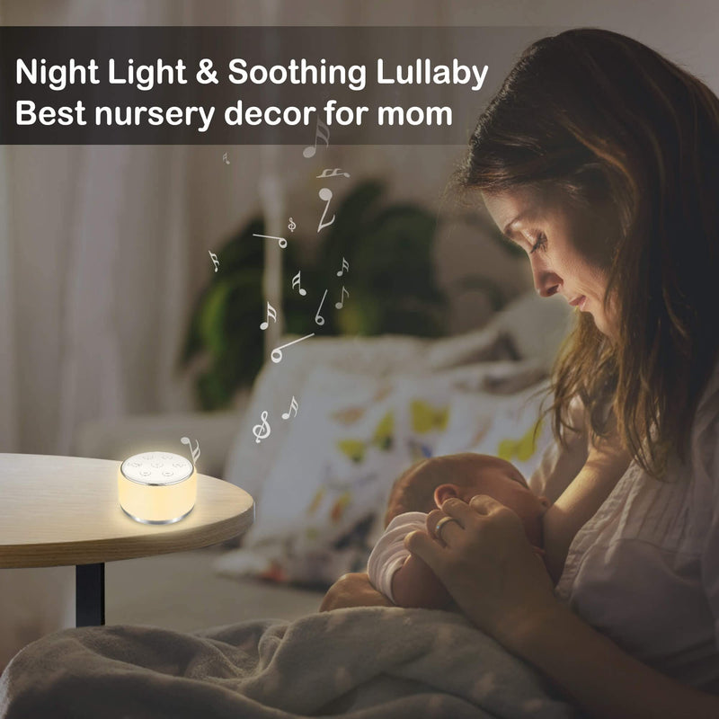 [Australia] - White Noise Machine for Sleeping Baby Kids – Portable Sound Machine with Night Light, USB Rechargeable, 34 Soothing Noises, Auto-Off Timer, Sleep Machine for Adults Babies Lullaby Travel Home White 
