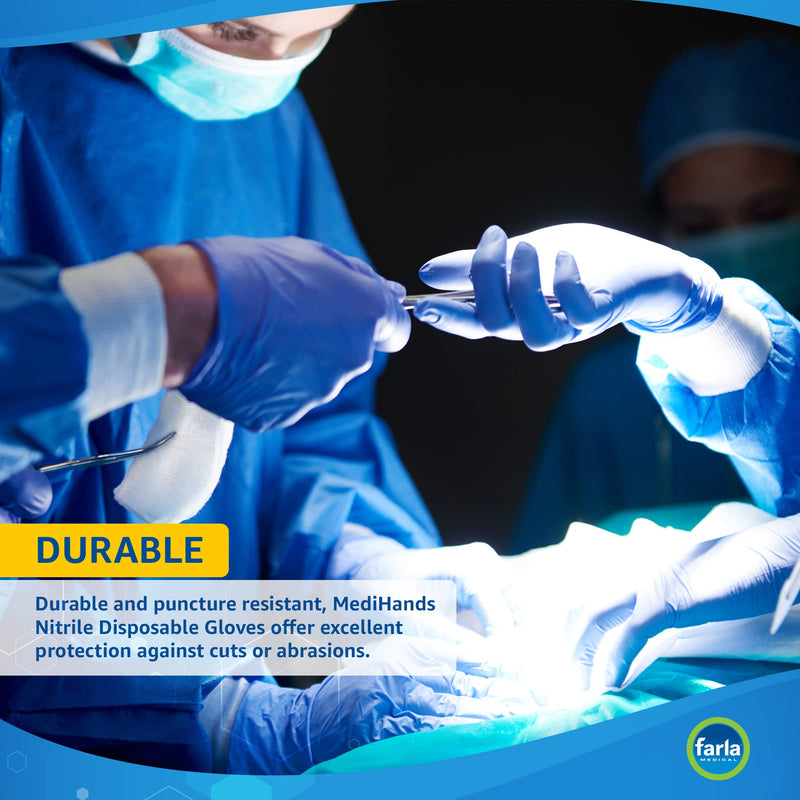 [Australia] - MediHands Nitrile Gloves Medium, Blue Heavy Duty Disposable Gloves, Powder Free, Latex Free, and Protein Free, Medical, Food, Multi Use, Pack of 100 M 
