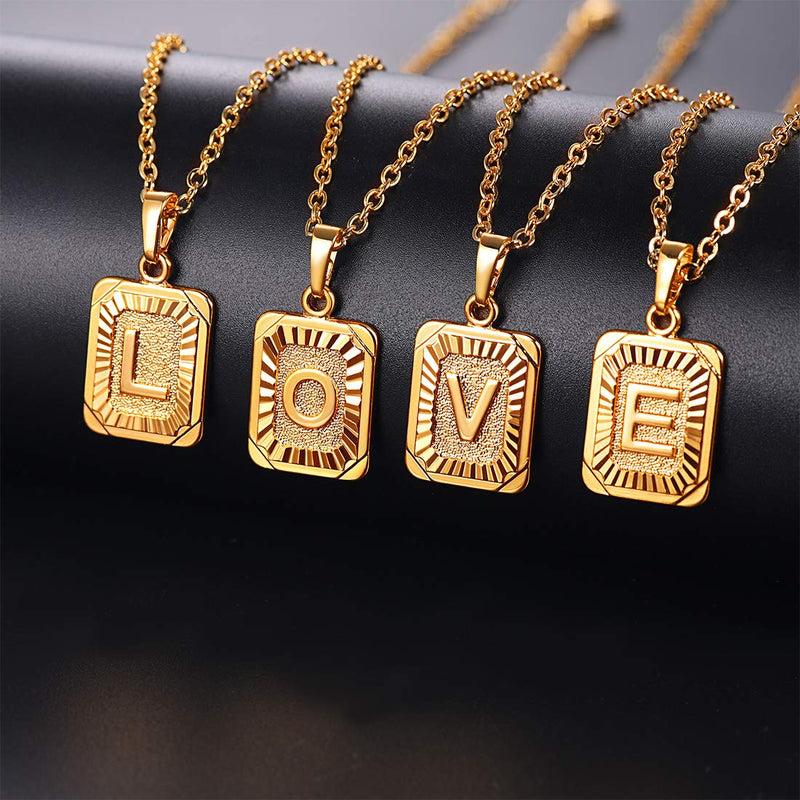 [Australia] - U7 Monogram Necklace A-Z 26 Letters Pendants 18K Gold/Platinum Plated Square Tiny Initial Necklaces for Women Girls,Chain 18", with Customize Service, Gift Box Packed 01.Gold-Initial A 