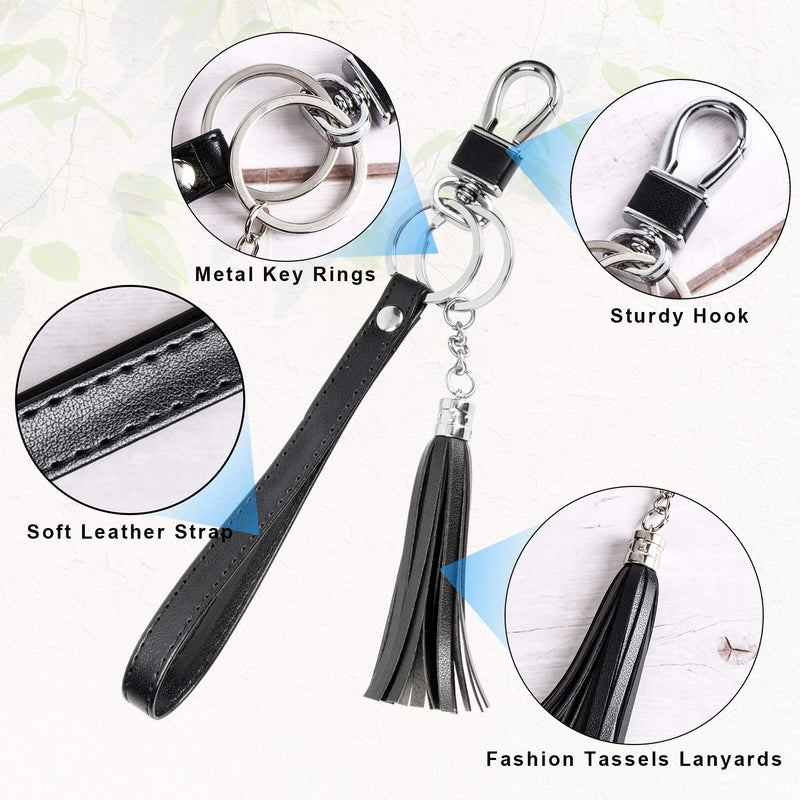 [Australia] - Teskyer Wristlet Strap for Key, Hand Wrist Lanyard Key Chain Holder with Tassel and Flat Alloy Key Rings Black 