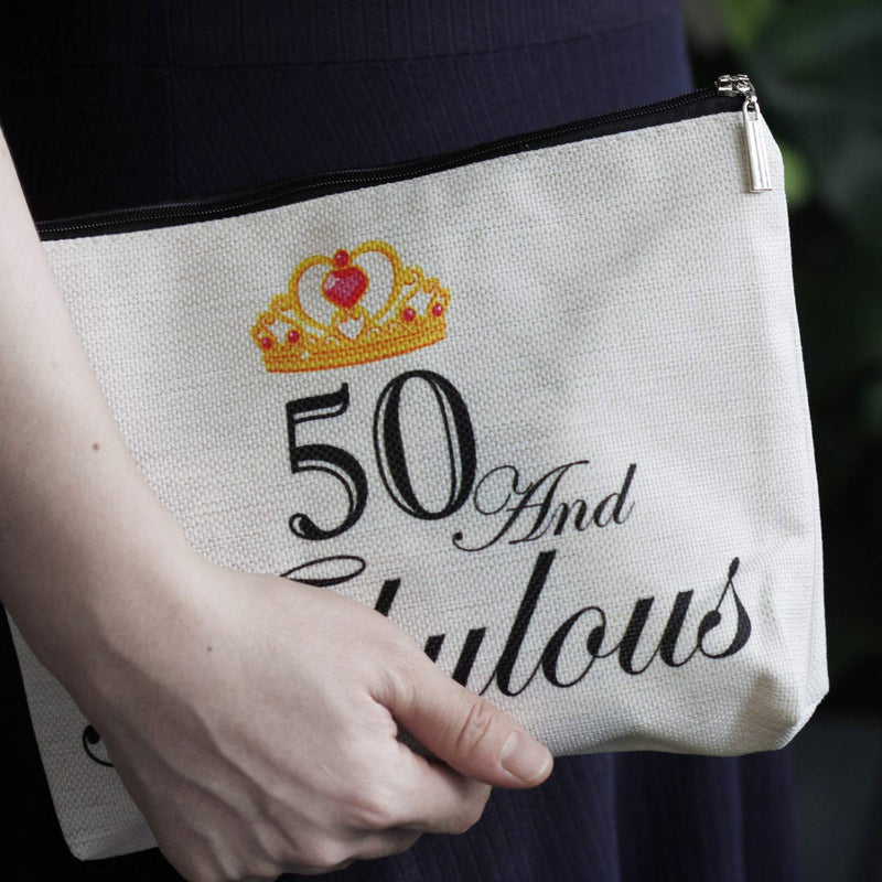 [Australia] - 50 and Fabulous,50th Birthday Gifts for Women, Boss,Wife,Mother,Daughter Makeup Bag, Milestone Birthday Gift for Her, Presents for Turning Fifty and Fabulous 