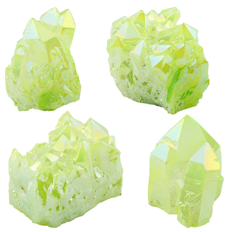 [Australia] - Shanxing Fluorescent Green Titanium Coated Crystal Cluster Specimen,Healing Reiki Energy Natural Gemstone Figurine Home Decor 1"-2" 