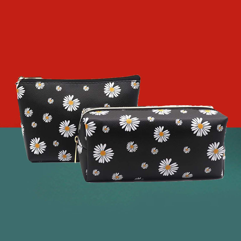 [Australia] - 2Pcs Makeup Bag for Women Toiletry Pouch Makeup Organizer Cosmetic Bag Travel Cases Toiletry Bag for Makeup Tools Daisy/ 