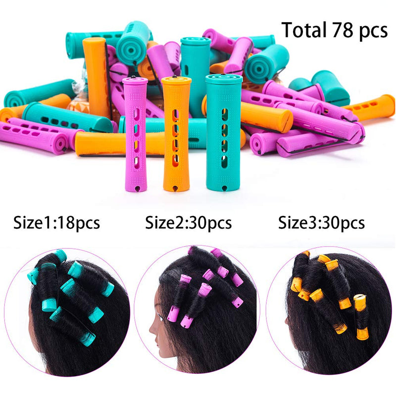 [Australia] - Hair Perm Rods Set 78 Pieces Jumbo Large Medium Plastic Cold Wave Perming Rods Curlers for Straight Curly Natural Hair Hairdressing Styling Hair Rellers Tool 3 Sizes 