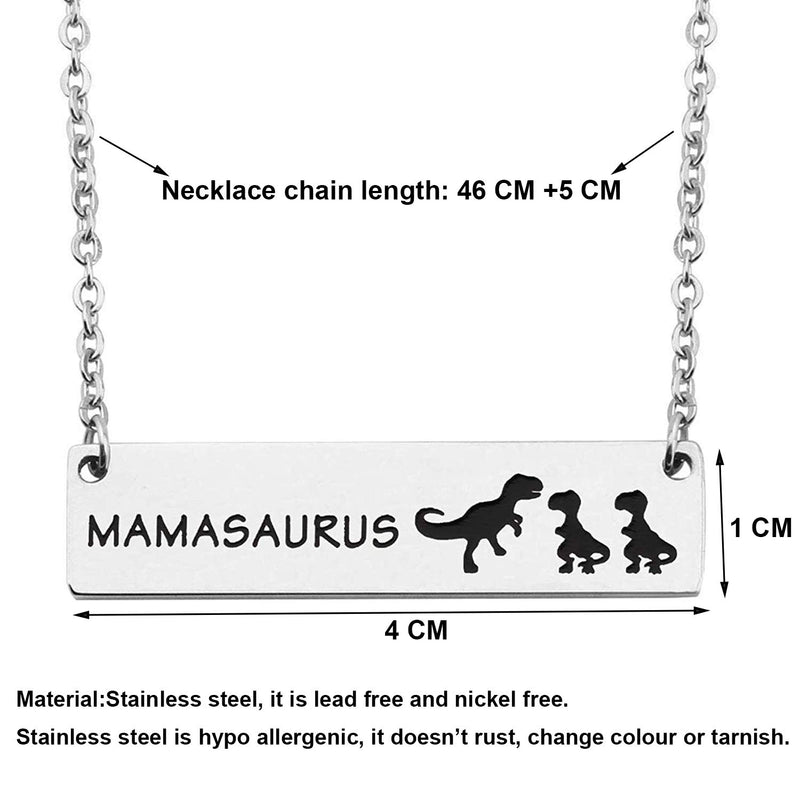 [Australia] - bobauna Mamasaurus And Babysaurus Dinosaur Bar Necklace Sweet Family Jewelry Gift For Mother New Mom mama and 2 babies 