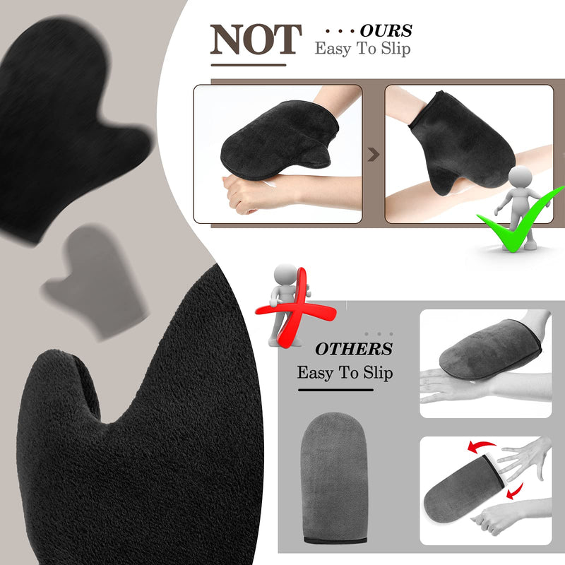[Australia] - 4 Packs Self Tanning Mitt Applicators Sunless Tanning Mittens Double Sided Self Tanning Gloves Reusable Tanner Applicator Mittens Brown Tanner Gloves with Thumb (Black) Black 