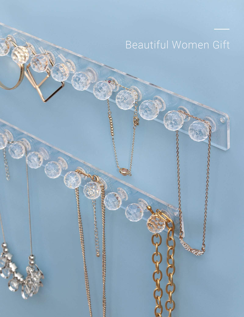 [Australia] - Heesch Necklace Hanger, Acrylic Necklace Organizer Wall Mount Necklace Holder, Jewelry Hooks for Necklaces, Bracelets, Chains (4-pack Clear) 4 