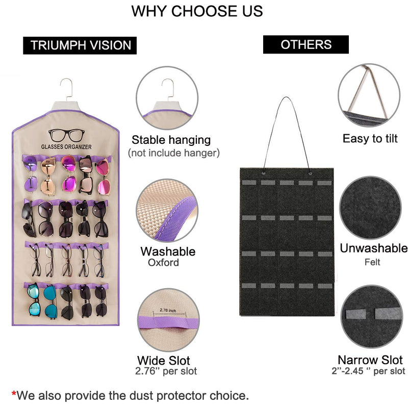 [Australia] - TRIUMPH VISION Wall Mount Sunglasses Organizer Storage - Sun Glasses Holder Rack Washable Hanging Sunglasses Display Storage Glasses Durable Oxford Material Black Large 