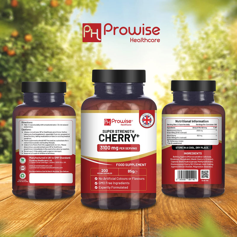 [Australia] - Montmorency Cherry Capsules 3100mg | 200 Vegan Capsules I Super Strength Tart Cherry Capsules with 2500mg Active Montmorency Cherry Extract & 600mg Sour Black Cherry 