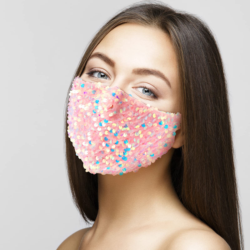 [Australia] - Nuanchu 4 Pieces Rhinestone Mesh Face Covering Masquerade Covering Breathable Sequins Rhinestone Thicken Face Cover Adjustable Ear Buckle Women Party (Multi Color) 