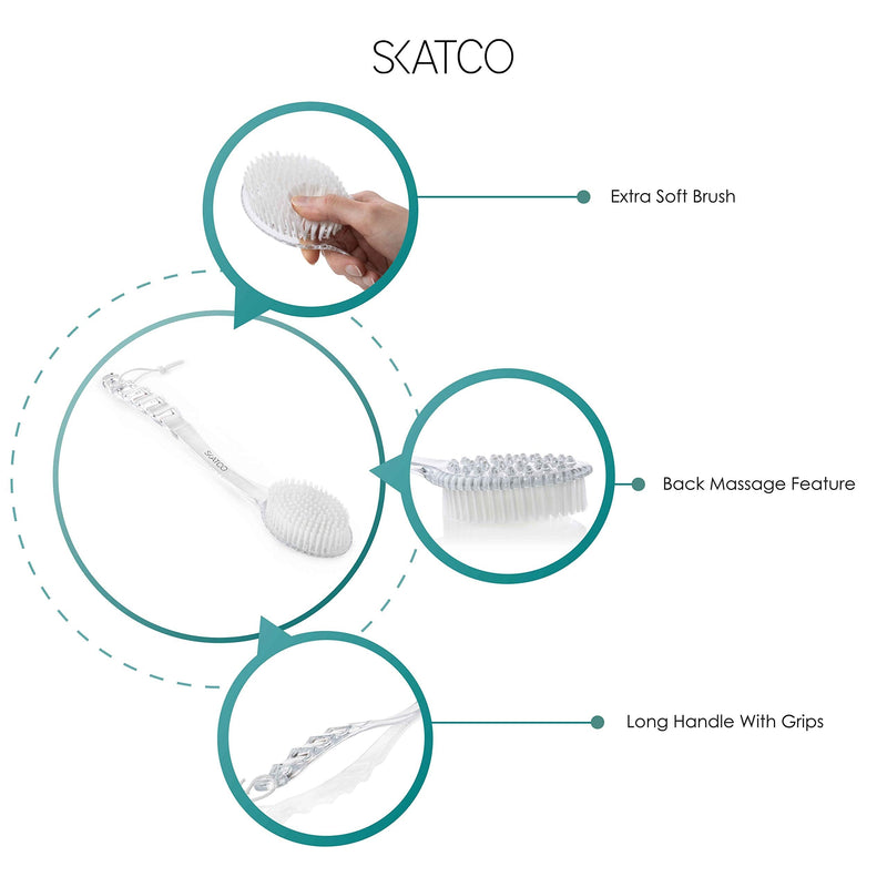 [Australia] - SKATCO Foot Scrubber for Shower and Body Brush Set. Comfortable to Stand Shower Feet Scrubber No Plastic Smell - Wet and Dry Brush Body Massager. Skin Care and Foot Care Shower Accessories - Clear 