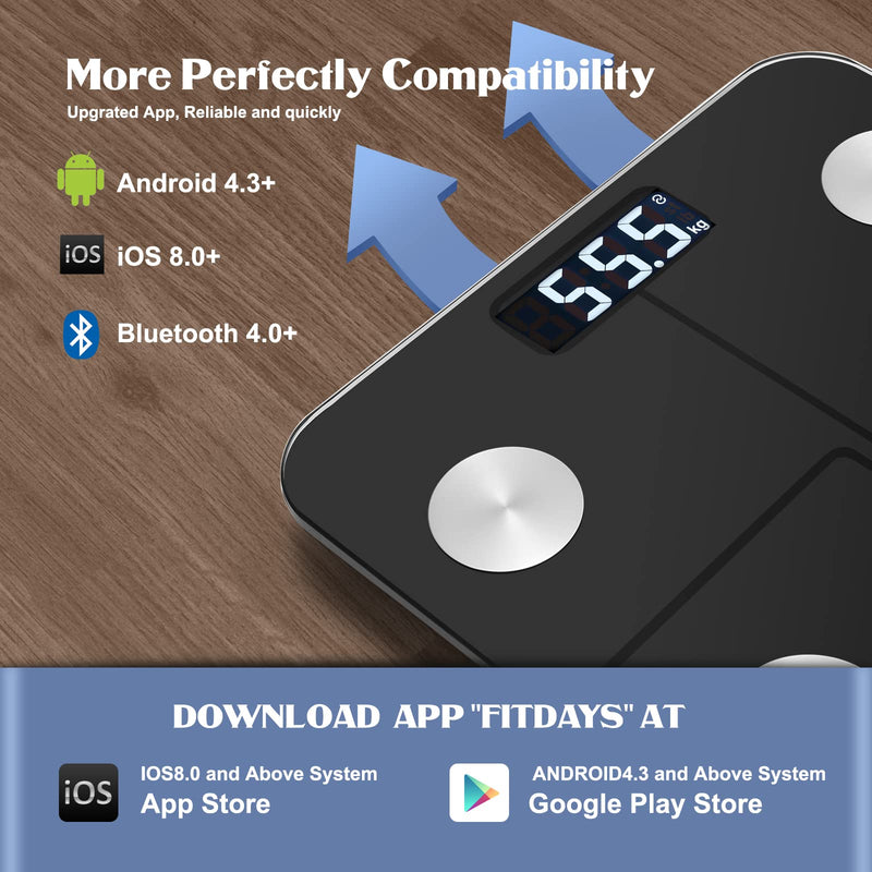 [Australia] - EEBBL Body Fat Scale, Bluetooth Digital Body Weight Bathroom Scales Weighing Scale Smart BMI Scales, Body Composition Monitors with Smartphone App, 400 lb(Stone/lb/kg) 