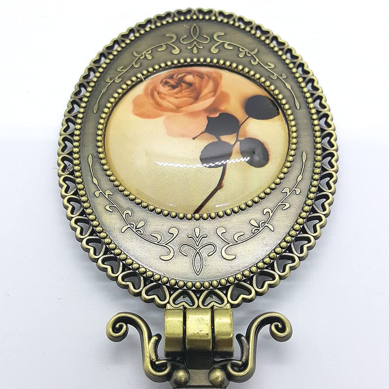 [Australia] - Handheld Mirror Antique with Stand Double Folding Sided Brass for Makeup Mirror 18cm ( 7 inch) 