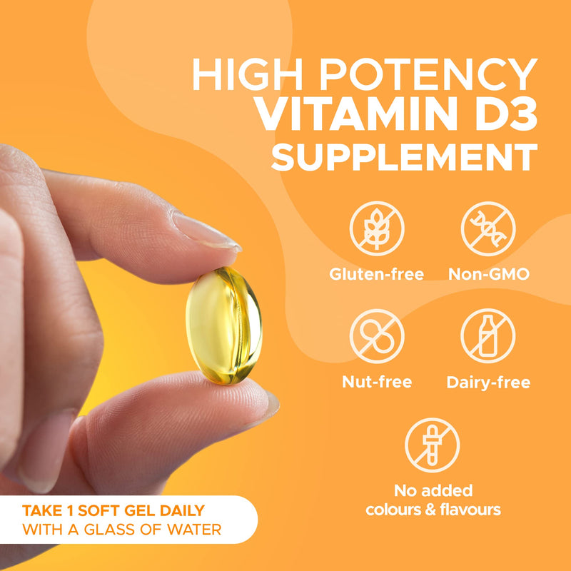 [Australia] - Vitamin D3 Softgels 4,000iu, Maximum Strength, 365 Easy to Swallow Softgels (1 Year Supply) Immune Support, Healthy Bones, Made in The UK by Northumbria Health 