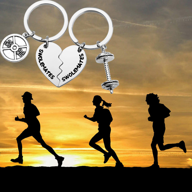 [Australia] - SEIRAA Swolemates Keychain Workout Jewelry Fitness Gift Weightlifting Keychain Fitness Couples Gift Friendship Keychain 