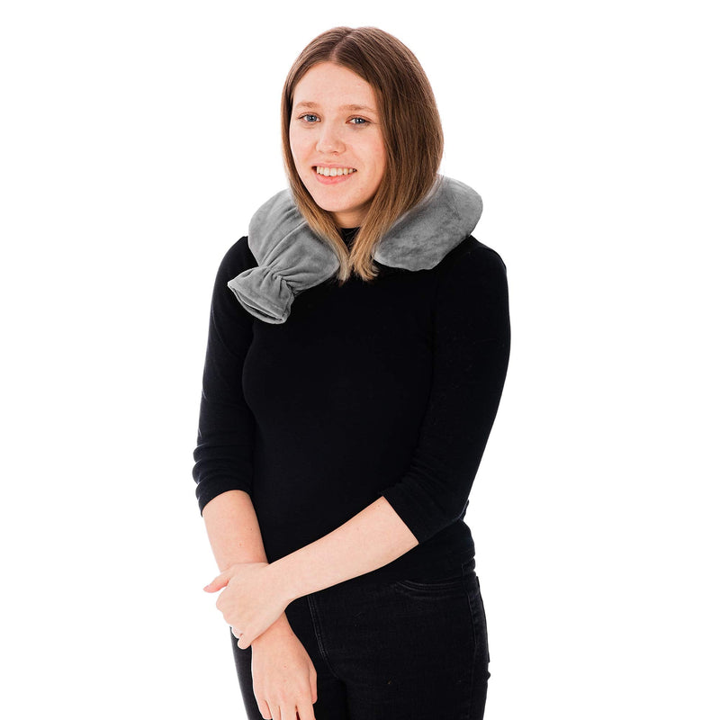 [Australia] - LIVIVO Neck and Shoulder U Shaped 1L Hot Water Bottle with Soft, Removable and Washable Fleecy Cover (Grey) Grey 