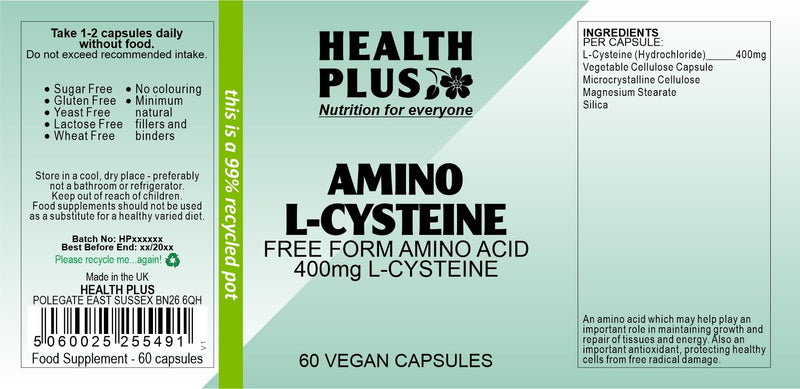 [Australia] - Health Plus Amino L-Cysteine 400mg Amino Acid Supplement - 60 Capsules 