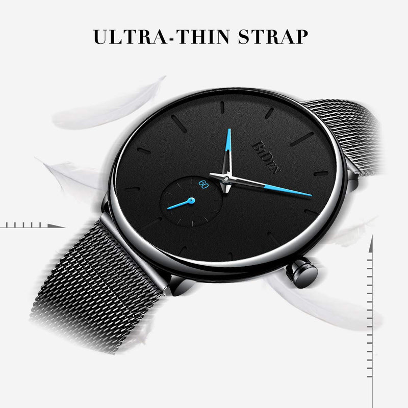 [Australia] - Mens Watch Minimalist Fashion Waterproof Watches for Men Business Dress Casual Watch with Stainless Steel Mesh Band Black 