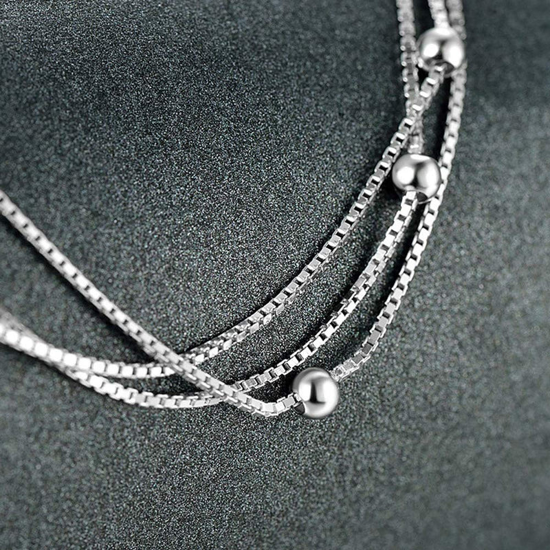 [Australia] - Minimalist Satellite Chain Anklet 925 Sterling Silver Triple Layered Chain Ball Beads Beach Foot Ankle Bracelet for Women Girls 