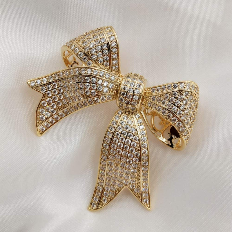 [Australia] - DREAMLANDSALES Victorian Vintage Gold Tone Full Micro Pave Ribbon Bow Brooches Pins Women Accessory 