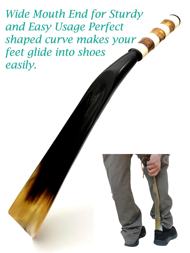 [Australia] - Shoehorn Made with Real Horn and Bone Handmade. Easy Grip Long handle Shoehorn for Men,Women White and Brown Strips 