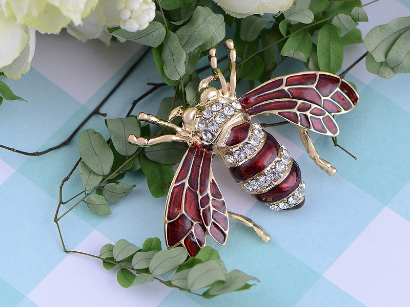 [Australia] - Alilang Rose Copper Tone Sapphire Blue Silver Colored Rhinestones Beetle Bee Brooch Pin Burgundy 