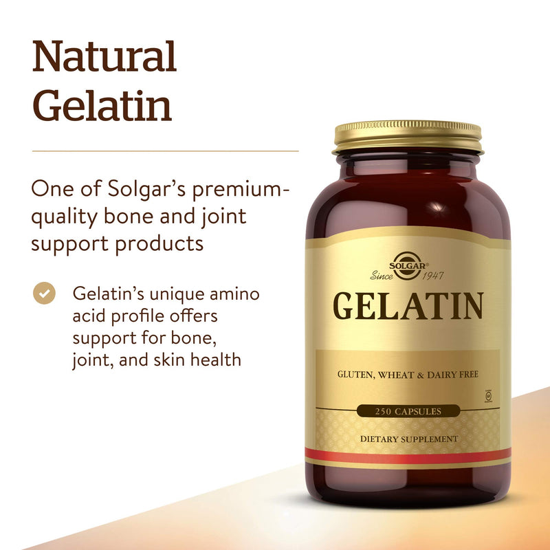 [Australia] - Solgar Gelatin 1680 mg, 250 Capsules - Natural Gelatin - Supports Bone, Joint & Skin Health - Gluten Free, Dairy Free - 83 Servings 