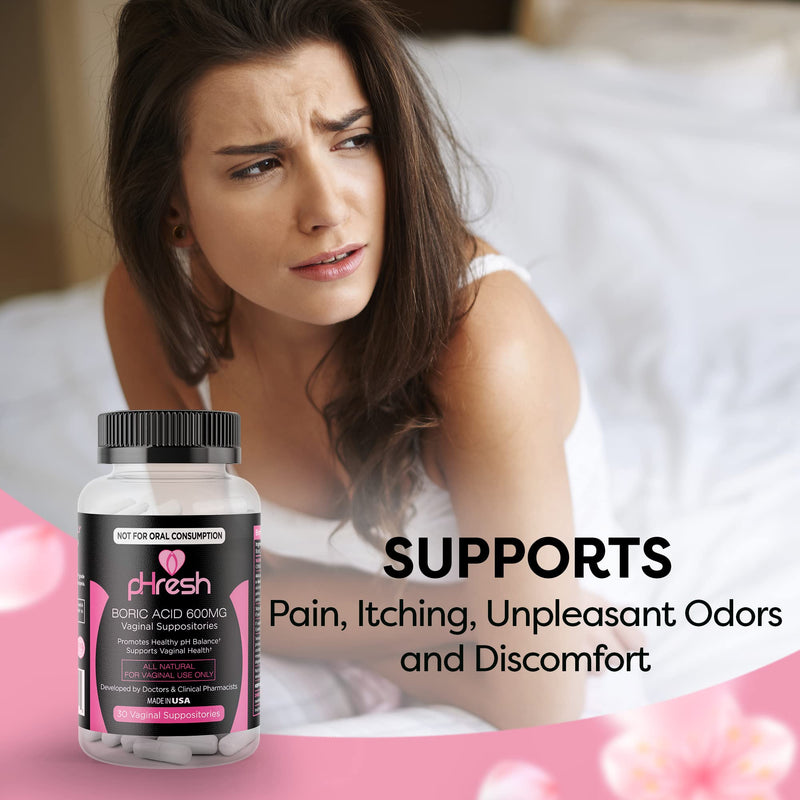 [Australia] - pHresh Boric Acid Suppositories - Intimate Support for Women - Supports Vaginal Health & Promotes Healthy pH Balance - 30 Suppositories for Women - Made in The USA 