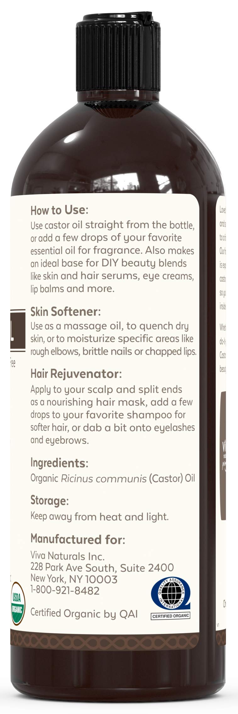 [Australia] - Organic Castor Oil for Eyelashes and Eyebrows (16 fl oz) - USDA Certified Organic, Cold Pressed Castor Oil, Natural Hair Oil & Eyelash Serum, Beauty Kit Included 