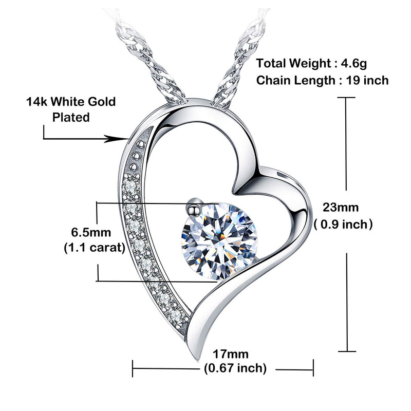 [Australia] - 14k White Gold Plated Forever Lover Heart Pendant Necklace for Women 