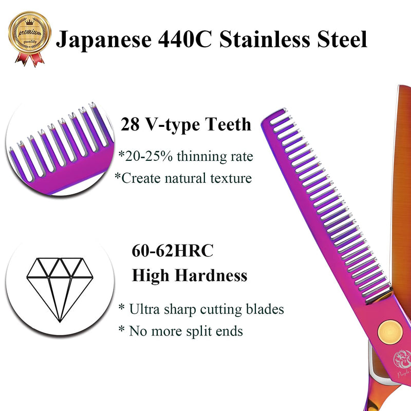 [Australia] - Purple Dragon Hairdressing Scissors Set Multi-Colour 5.5 Inch Hair Cutting & Thinning Scissors Kit for Men Women Kids Home Salon Barber Multi-coiored 
