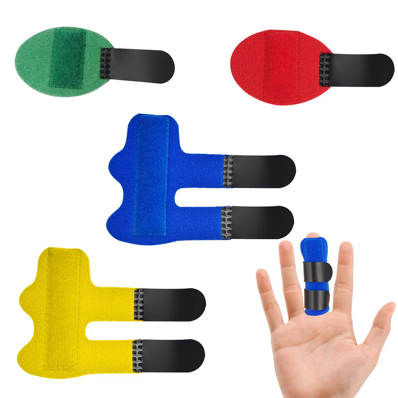 [Australia] - Trigger Finger Splints, 4 PCS Adjustable Fixing Sleeves Fractures Splints for Broken Finger, Pinky Finger, Injured Finger Ideal, Sport Injuries (Red + Green + Blue + Yellow) Red + Green + Blue + Yellow 